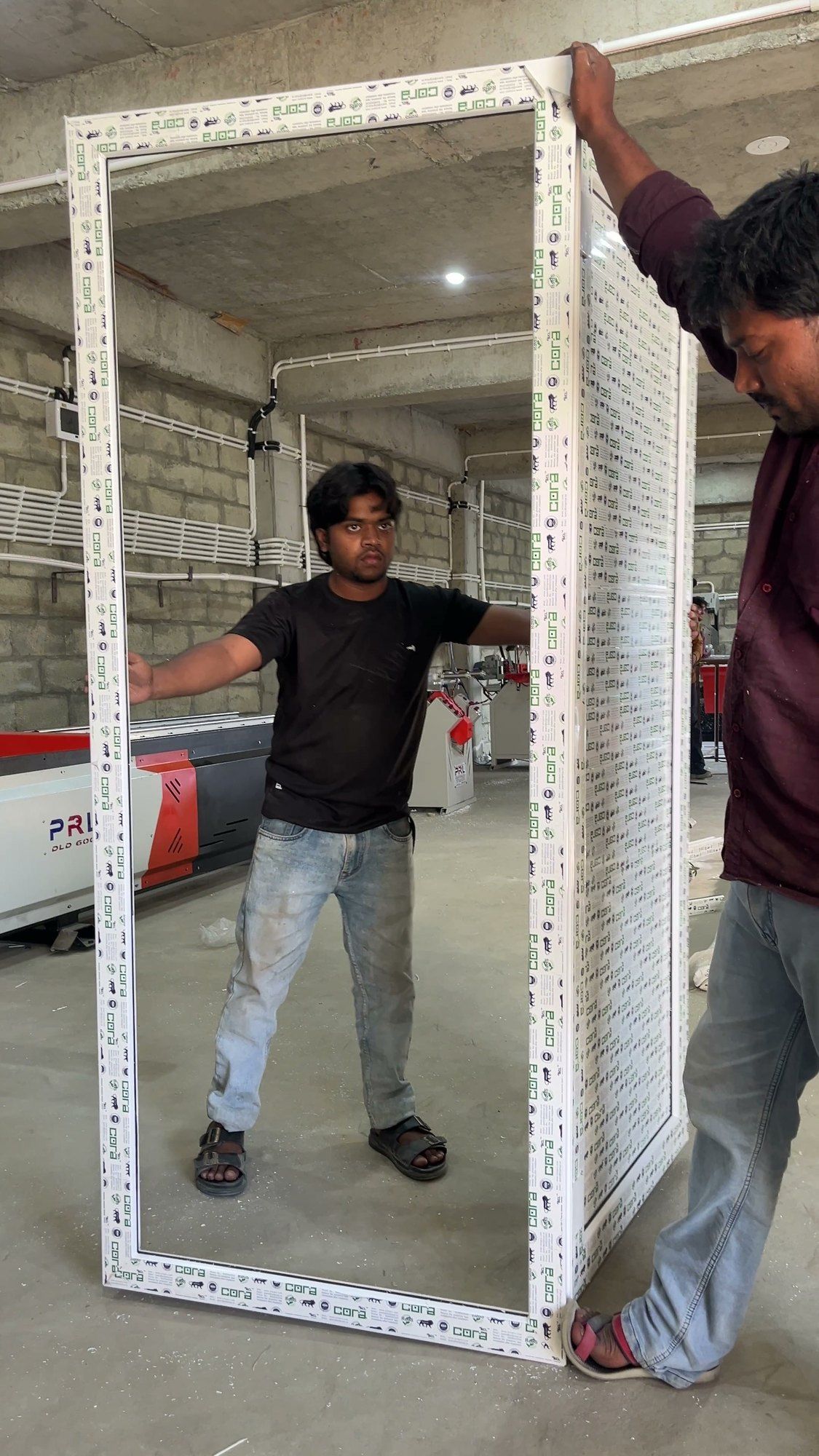 Finished uPVC frame held up in the plant