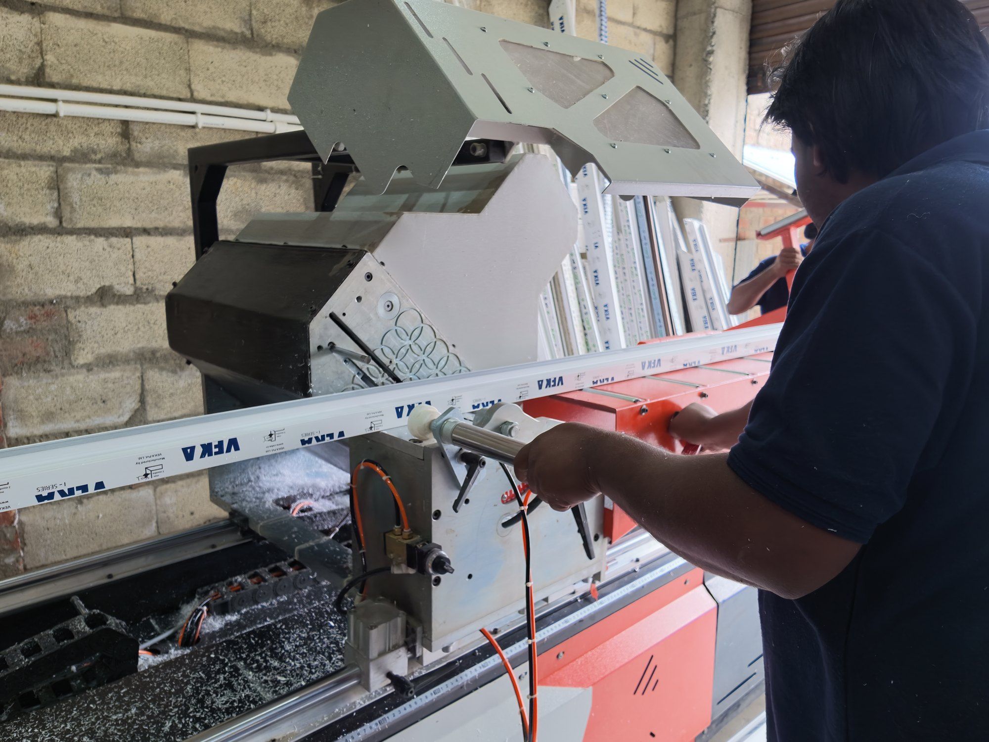 VEKA uPVC profile being cut on a PRL machine in the Standard Fabtech plant